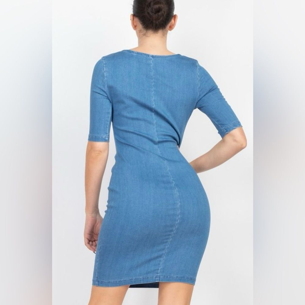 Iris Women’s Bodycon Mini Denim Dress Retro 3/4 Sleeve Size Xl Acedemia Classic — image 3 of 8
